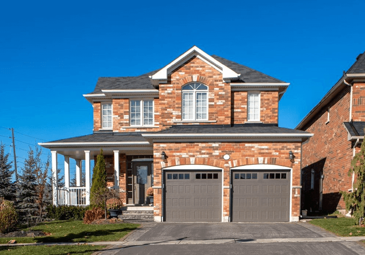 Brown garage door with windows